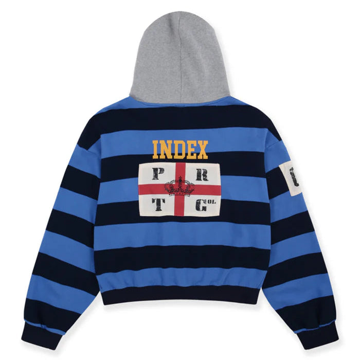 PROTOCOL INDEX FW 25 STRIPE POLO HOODIE IN BLUE