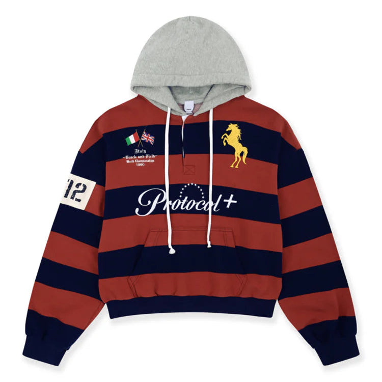 PROTOCOL INDEX FW 25 STRIPE POLO HOODIE IN RED