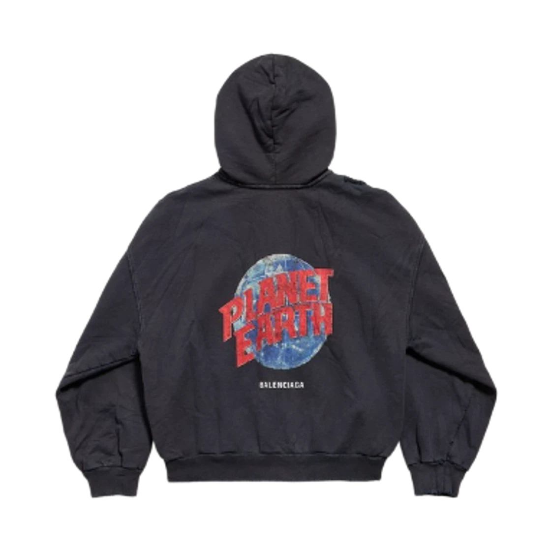 BALENCIAGA PLANET EARTH REGULAR FIT ZIP-UP HOODIE BLACK