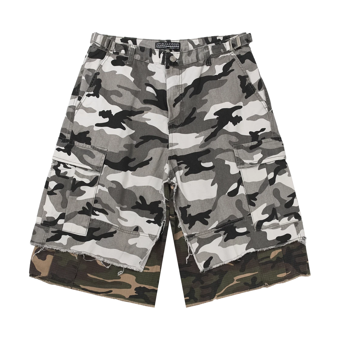 PROJECT G/R X MFM333 LAYERED SKIRT CAMO CARGO SHORTS MULTI CAMO