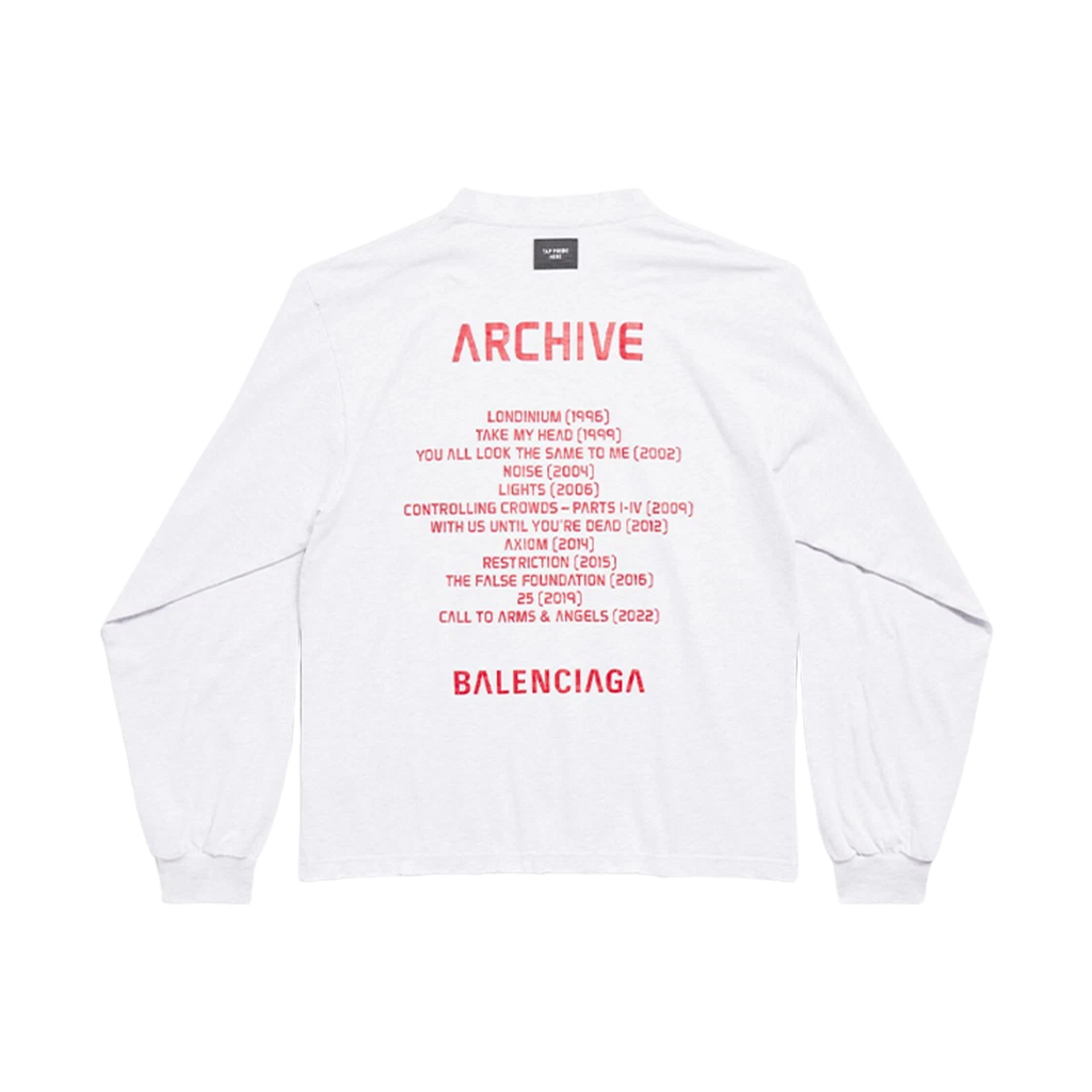 BALENCIAGA MUSIC ARCHIVE SERIES CONNECTED LONG SLEEVE T-SHIRT MEDIUM FIT LIGHT GREY RED
