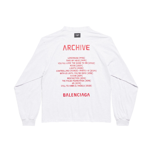 BALENCIAGA MUSIC ARCHIVE SERIES CONNECTED LONG SLEEVE T-SHIRT MEDIUM FIT LIGHT GREY RED