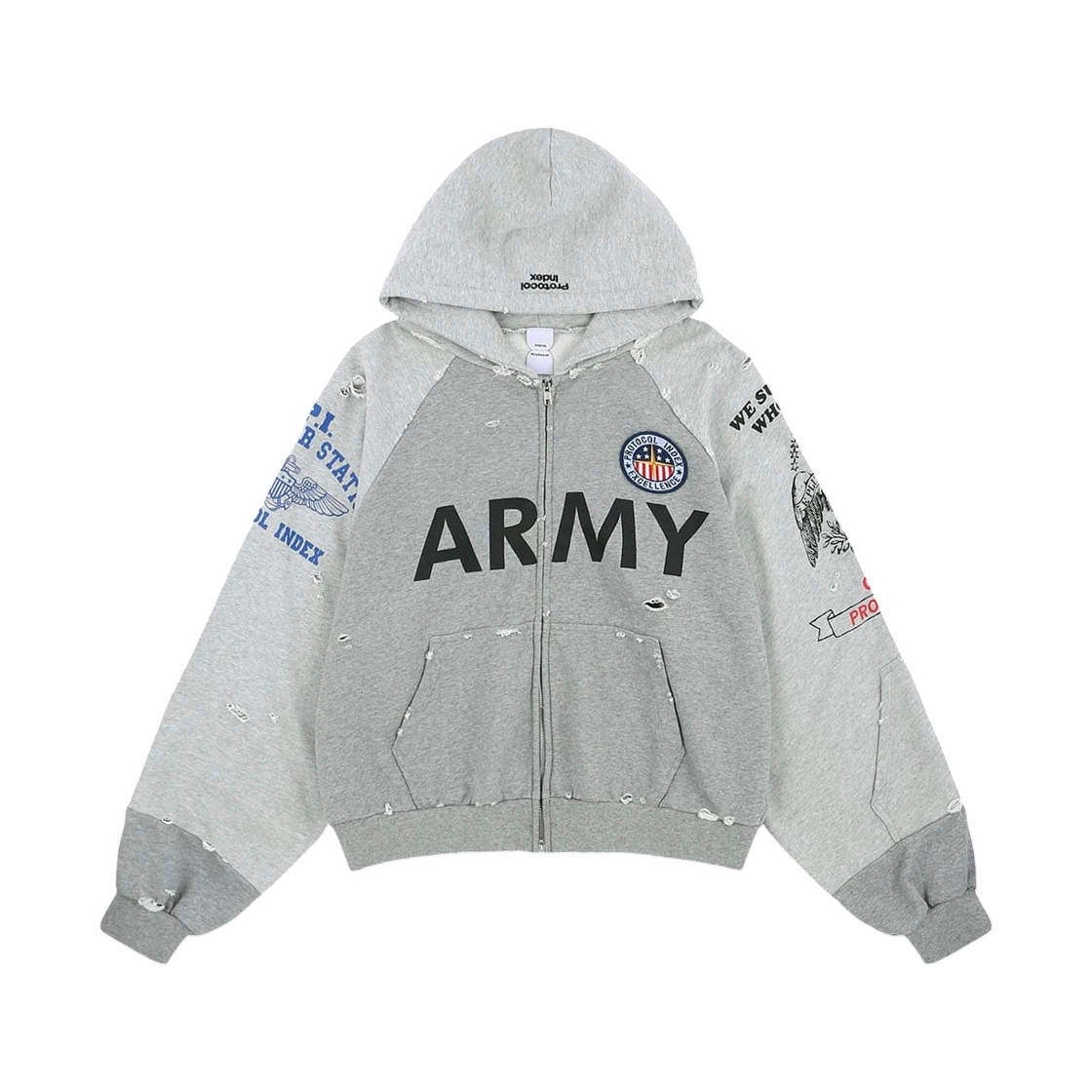 PROTOCOL INDEX RECONSTRUCTED ZIP HOODIE MELANGE GREY