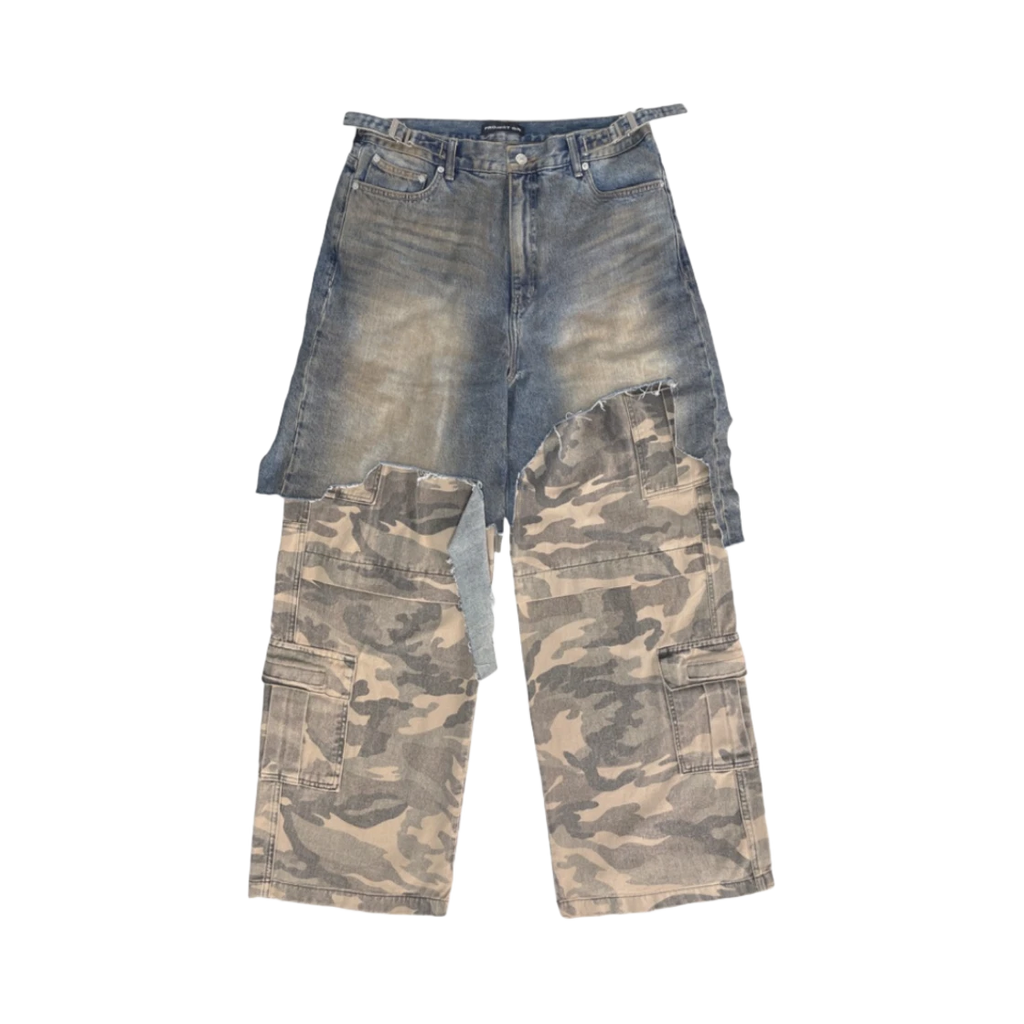PROJECT G/R LAYERED CARGO DENIM PANTS BLUE CAMO