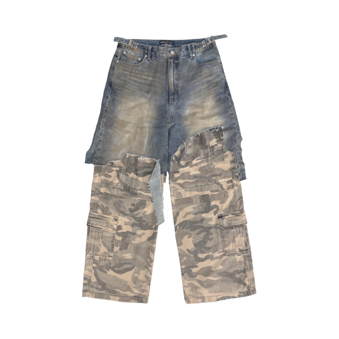 PROJECT G/R LAYERED CARGO DENIM PANTS BLUE CAMO
