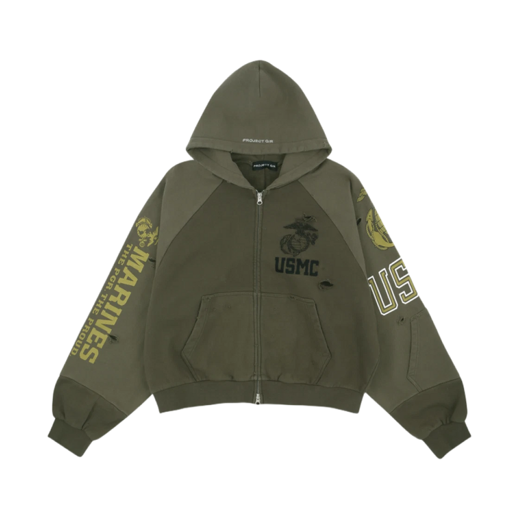 PROJECT G/R RECONSTRUCTED FOLDED ZIP HOODIE KHAKI
