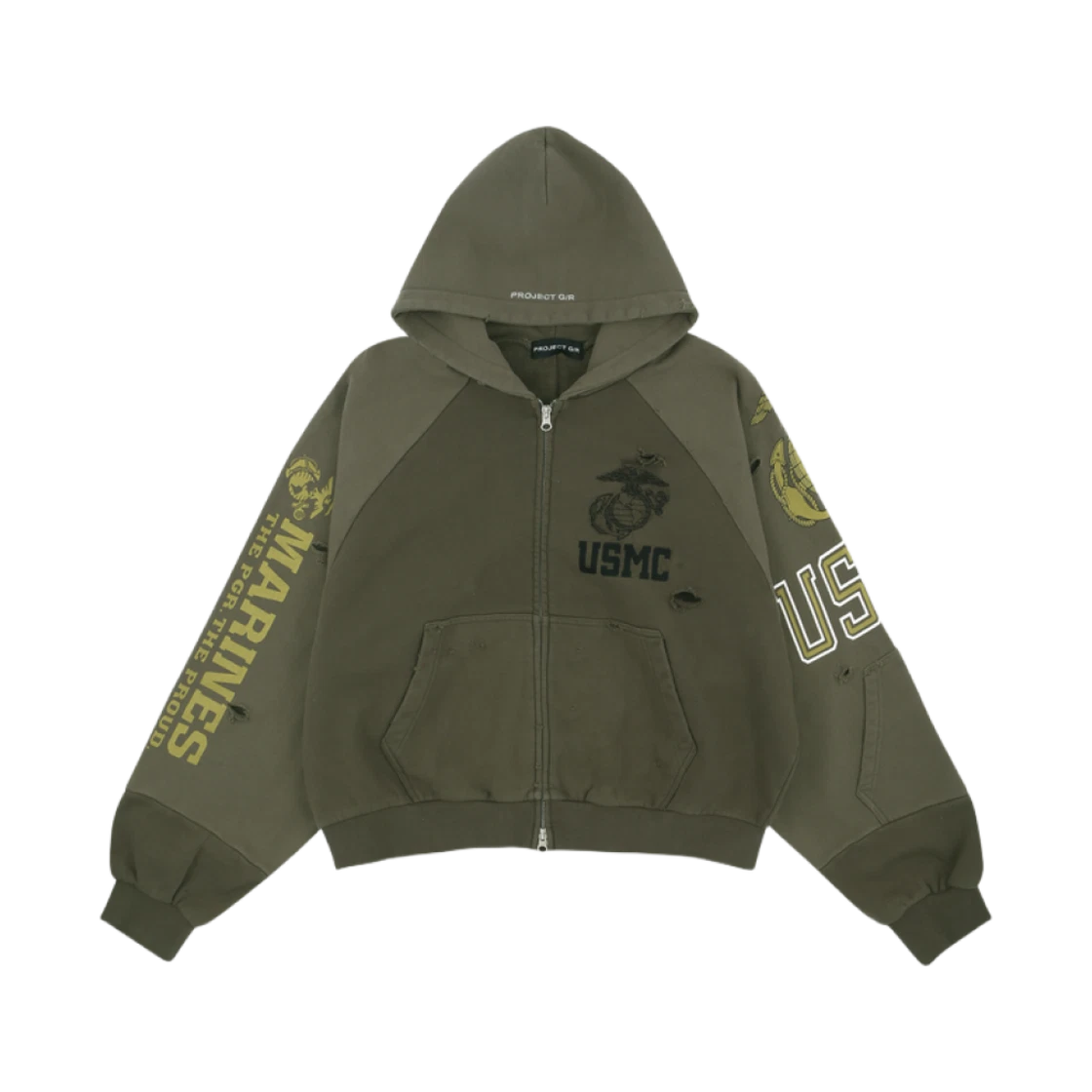 PROJECT G/R RECONSTRUCTED FOLDED ZIP HOODIE KHAKI