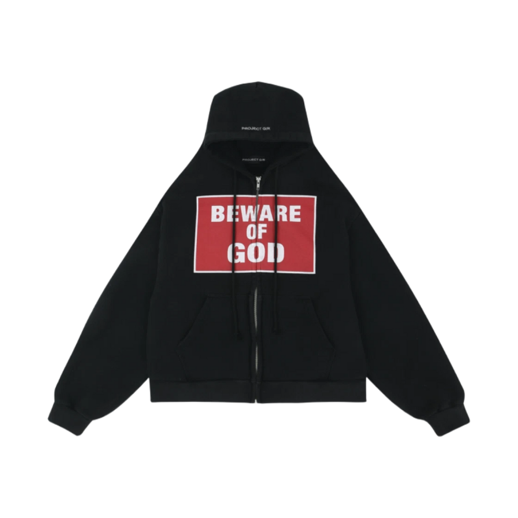 PROJECT G/R BEWARE OF GOD ZIP HOODIE BLACK
