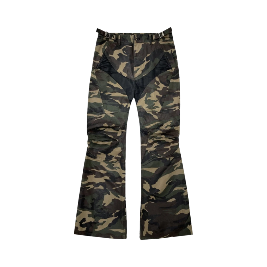 PROJECT G/R COATED BIKER ARMOURED FLARE PANTS CAMO