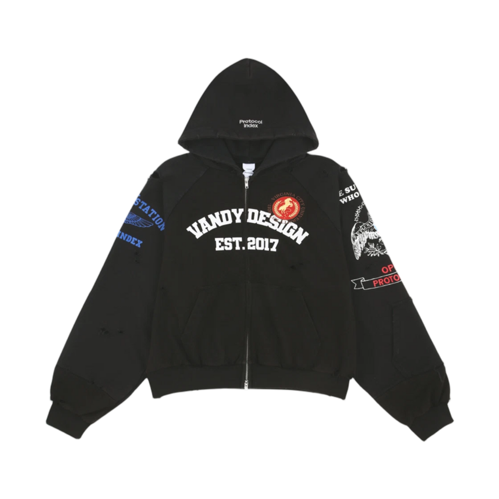 PROTOCOL INDEX X VANDY THE PINK RECONSTRUCTED ZIP HOODIE BLACK