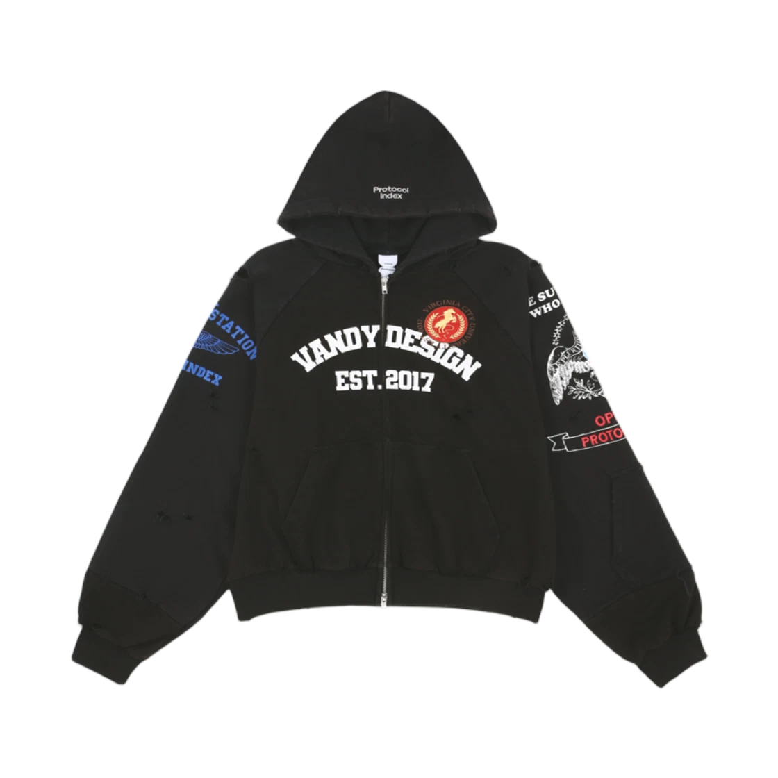PROTOCOL INDEX X VANDY THE PINK RECONSTRUCTED ZIP HOODIE BLACK