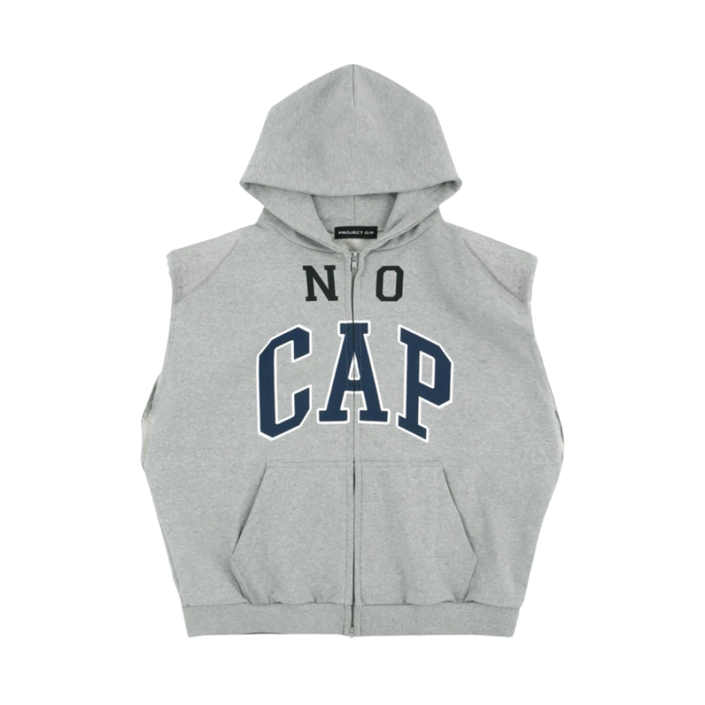 PROJECT G/R BOXY SLEEVELESS ZIP HOODIE GREY