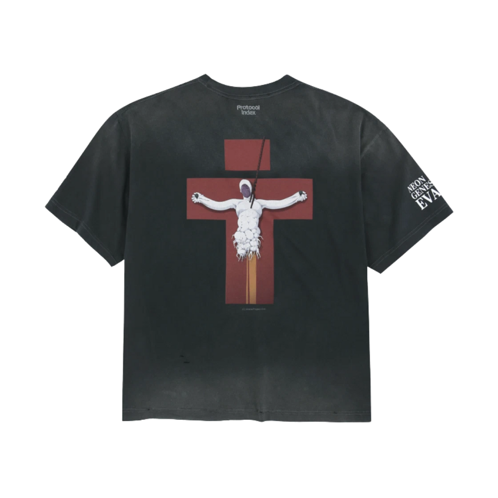 PROTOCOL INDEX X EVANGELION OVERDYED VINTAGE MASS PRODUCTION T-SHIRT CHARCOAL