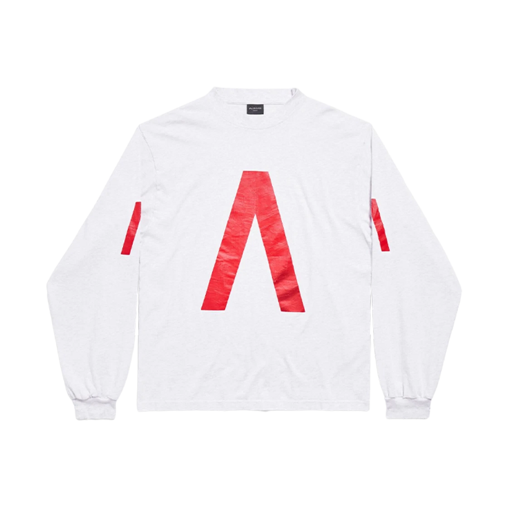 BALENCIAGA MUSIC ARCHIVE SERIES CONNECTED LONG SLEEVE T-SHIRT MEDIUM FIT LIGHT GREY RED