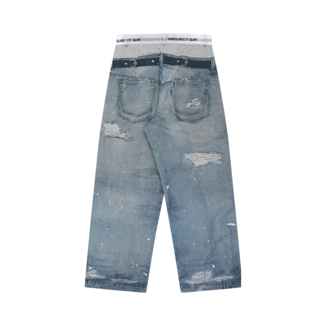 PROJECT G/R TROMPE-L’OEIL DENIM PRINTED PANTS BLUE