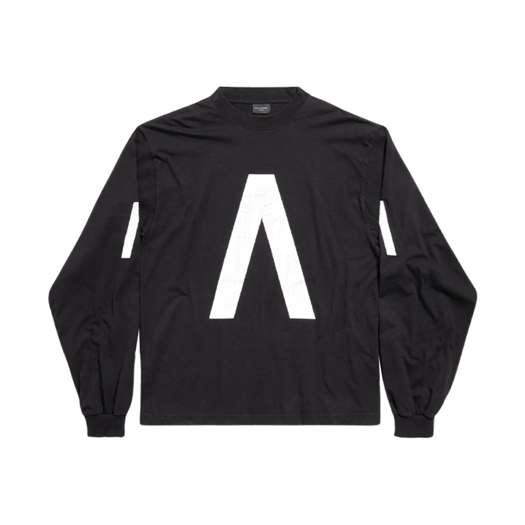 BALENCIAGA MUSIC ARCHIVE SERIES CONNECTED LONG SLEEVE T-SHIRT MEDIUM FIT BLACK WHITE