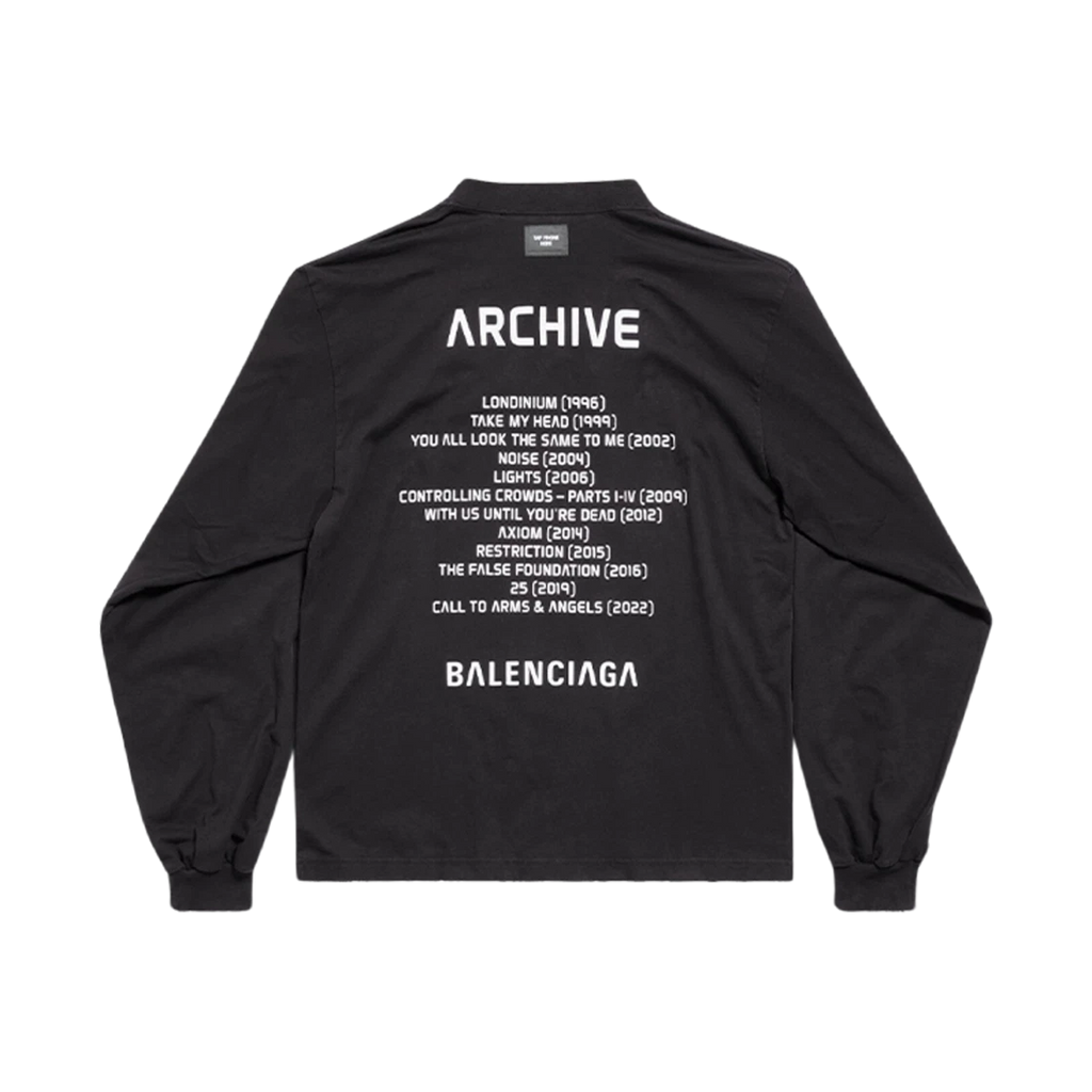 BALENCIAGA MUSIC ARCHIVE SERIES CONNECTED LONG SLEEVE T-SHIRT MEDIUM FIT BLACK WHITE