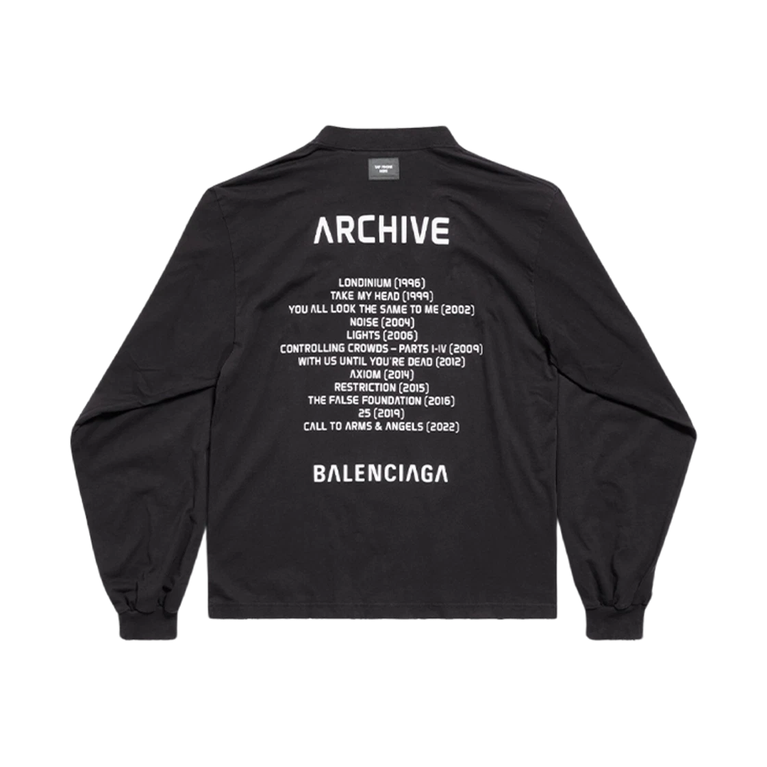 BALENCIAGA MUSIC ARCHIVE SERIES CONNECTED LONG SLEEVE T-SHIRT MEDIUM FIT BLACK WHITE