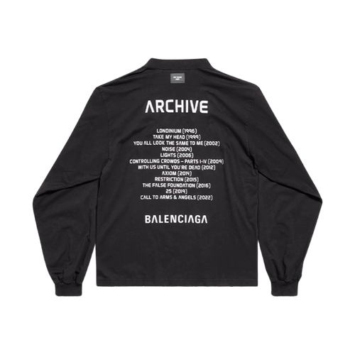 BALENCIAGA MUSIC ARCHIVE SERIES CONNECTED LONG SLEEVE T-SHIRT MEDIUM FIT BLACK WHITE