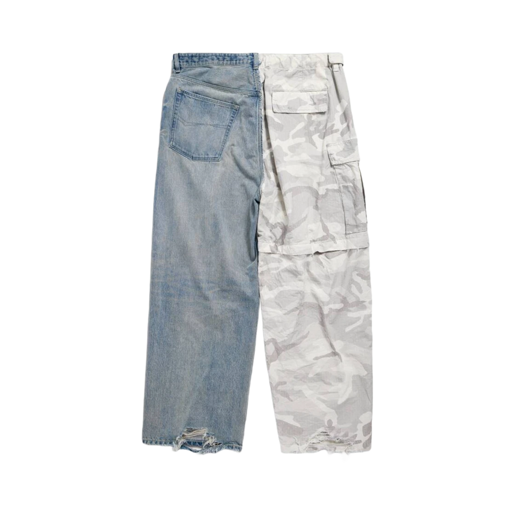 BALENCIAGA GRAYSCALE CAMO HYBRID BAGGY PANTS LIGHT BLUE
