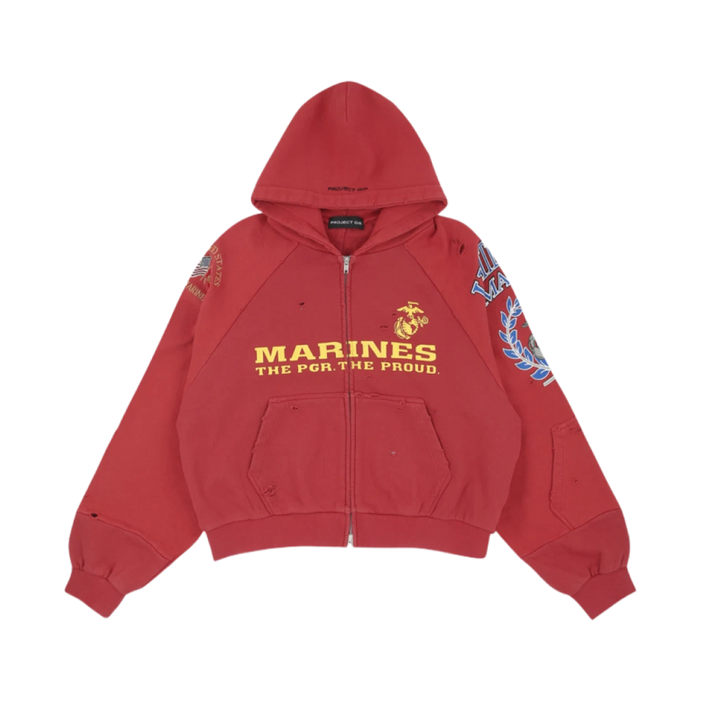 PROJECT G/R RECONSTRUCTED FOLDED ZIP HOODIE RED