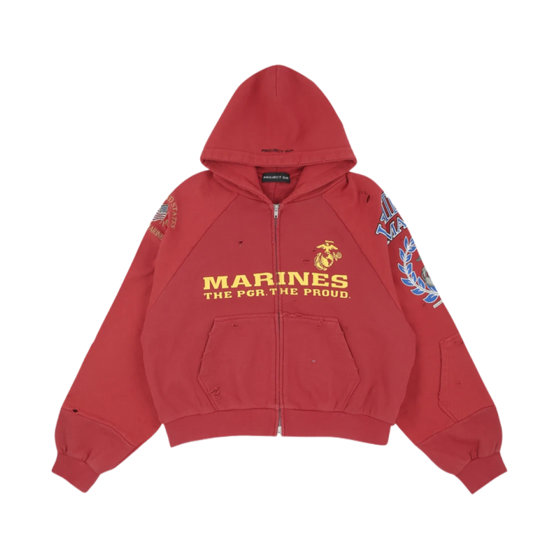 PROJECT G/R RECONSTRUCTED FOLDED ZIP HOODIE RED