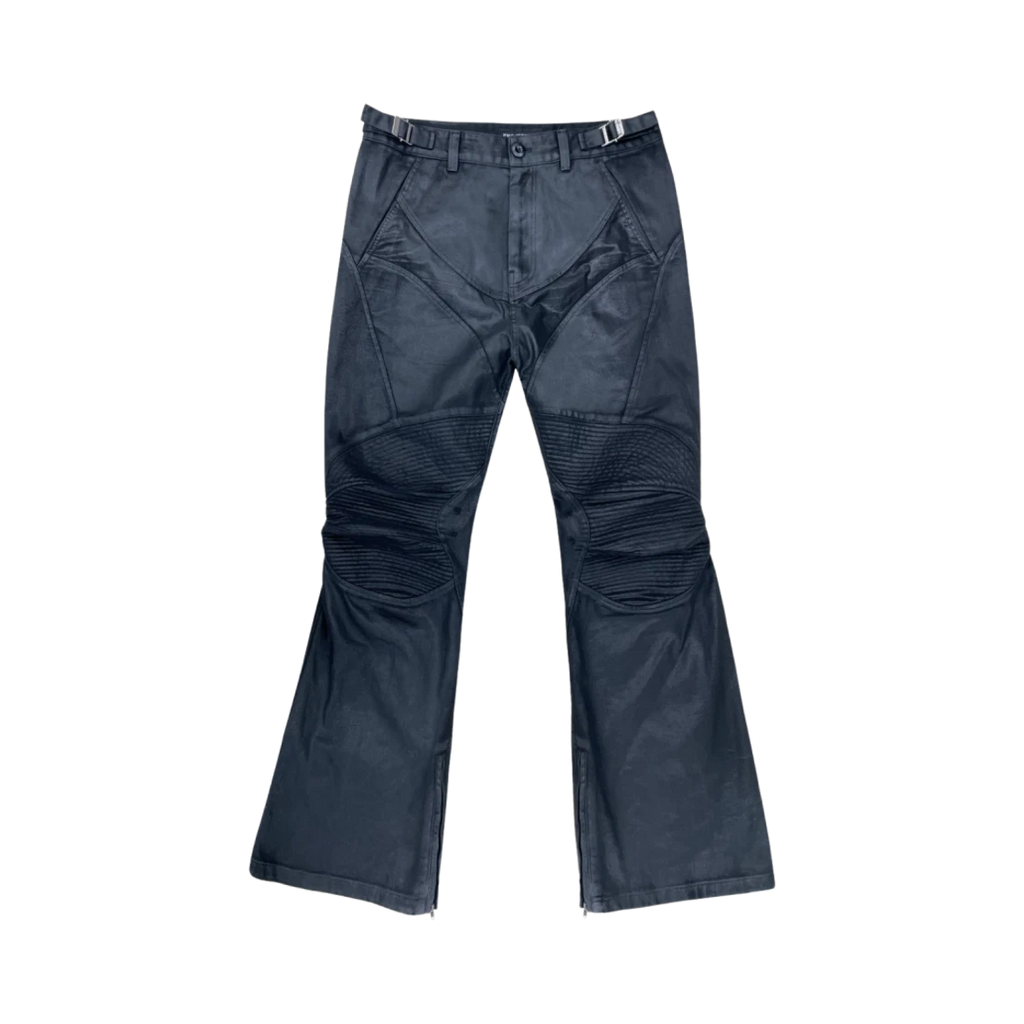 PROJECT G/R COATED BIKER ARMOURED FLARE PANTS BLACK