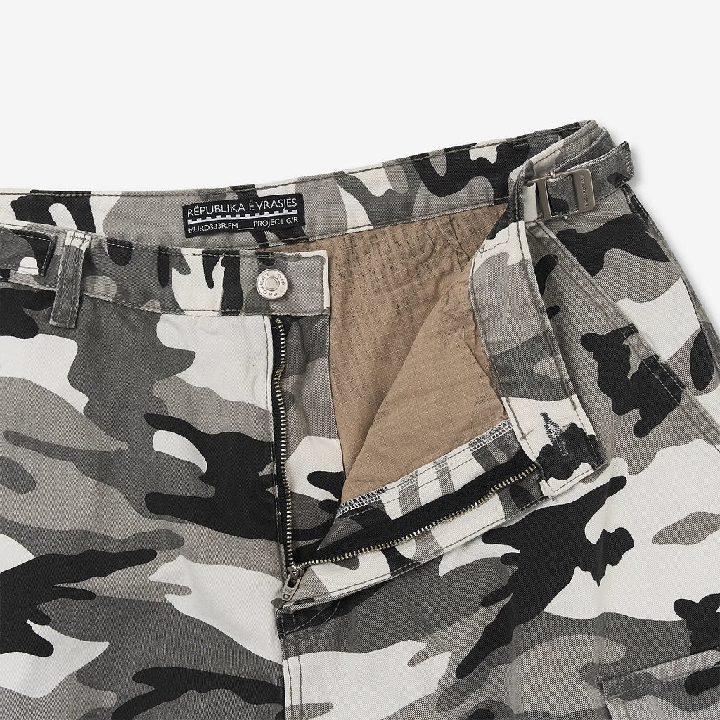 PROJECT G/R X MFM333 LAYERED SKIRT CAMO CARGO SHORTS MULTI CAMO