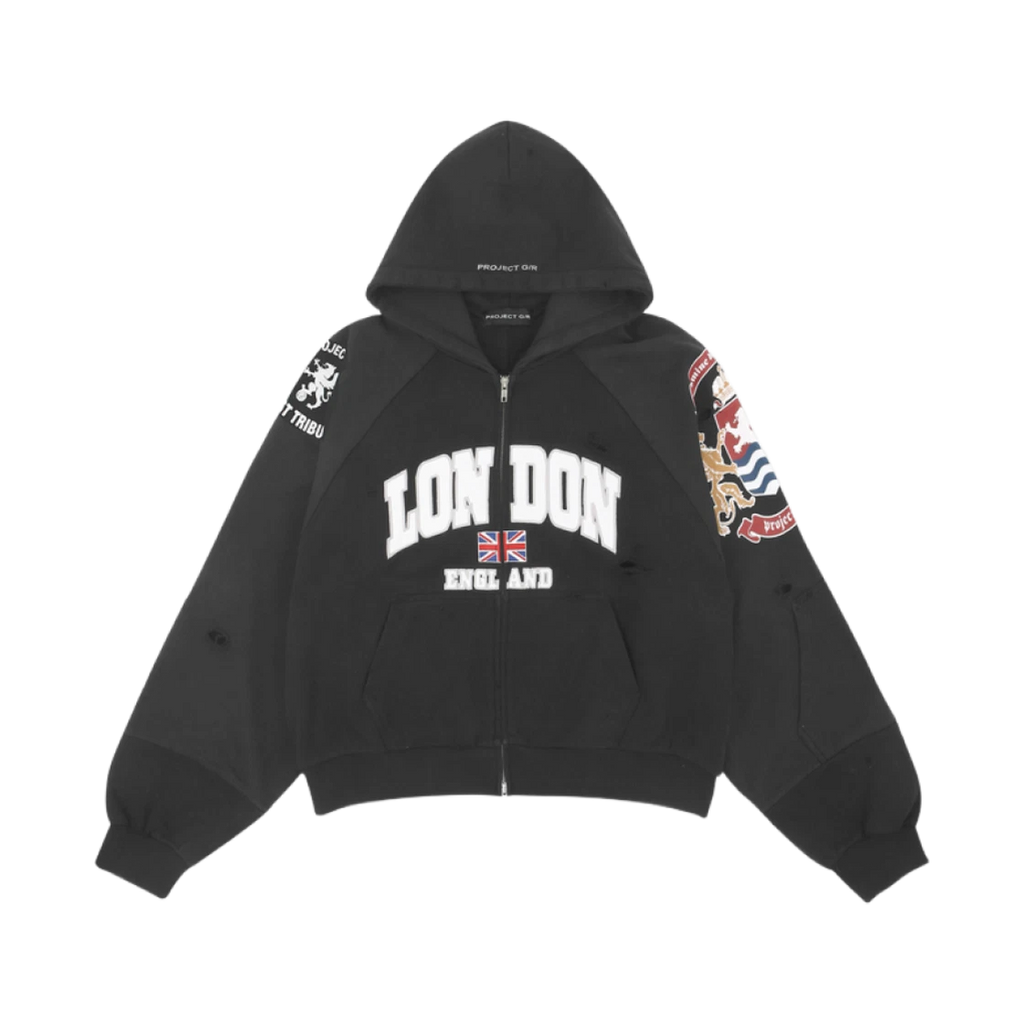 PROJECT G/R RECONSTRUCTED FOLDED ZIP HOODIE BLACK