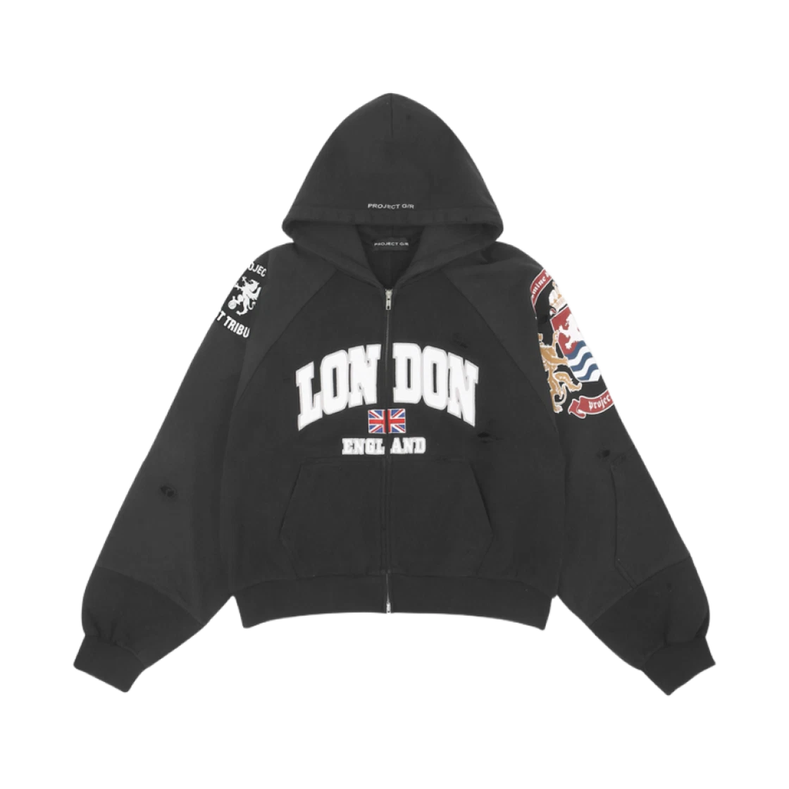 PROJECT G/R RECONSTRUCTED FOLDED ZIP HOODIE BLACK