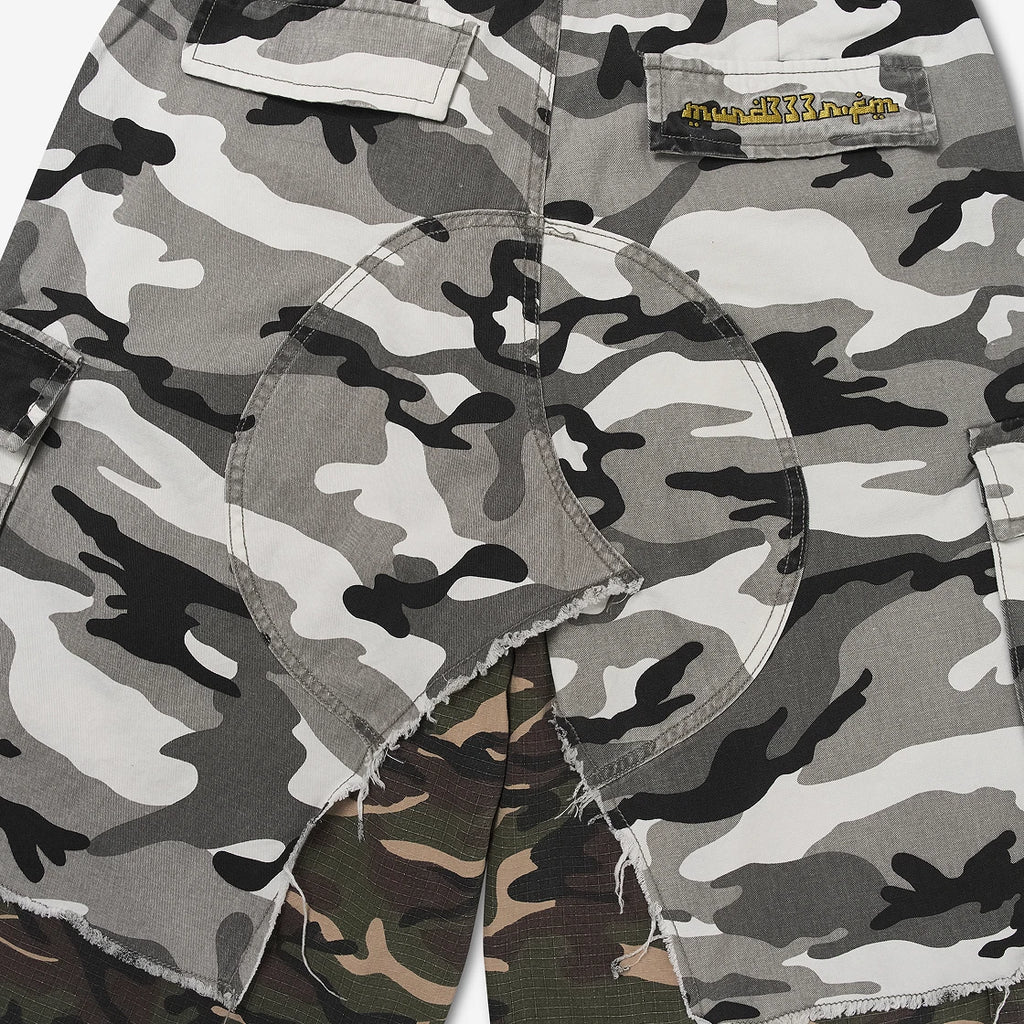 PROJECT G/R X MFM333 LAYERED SKIRT CAMO CARGO SHORTS MULTI CAMO
