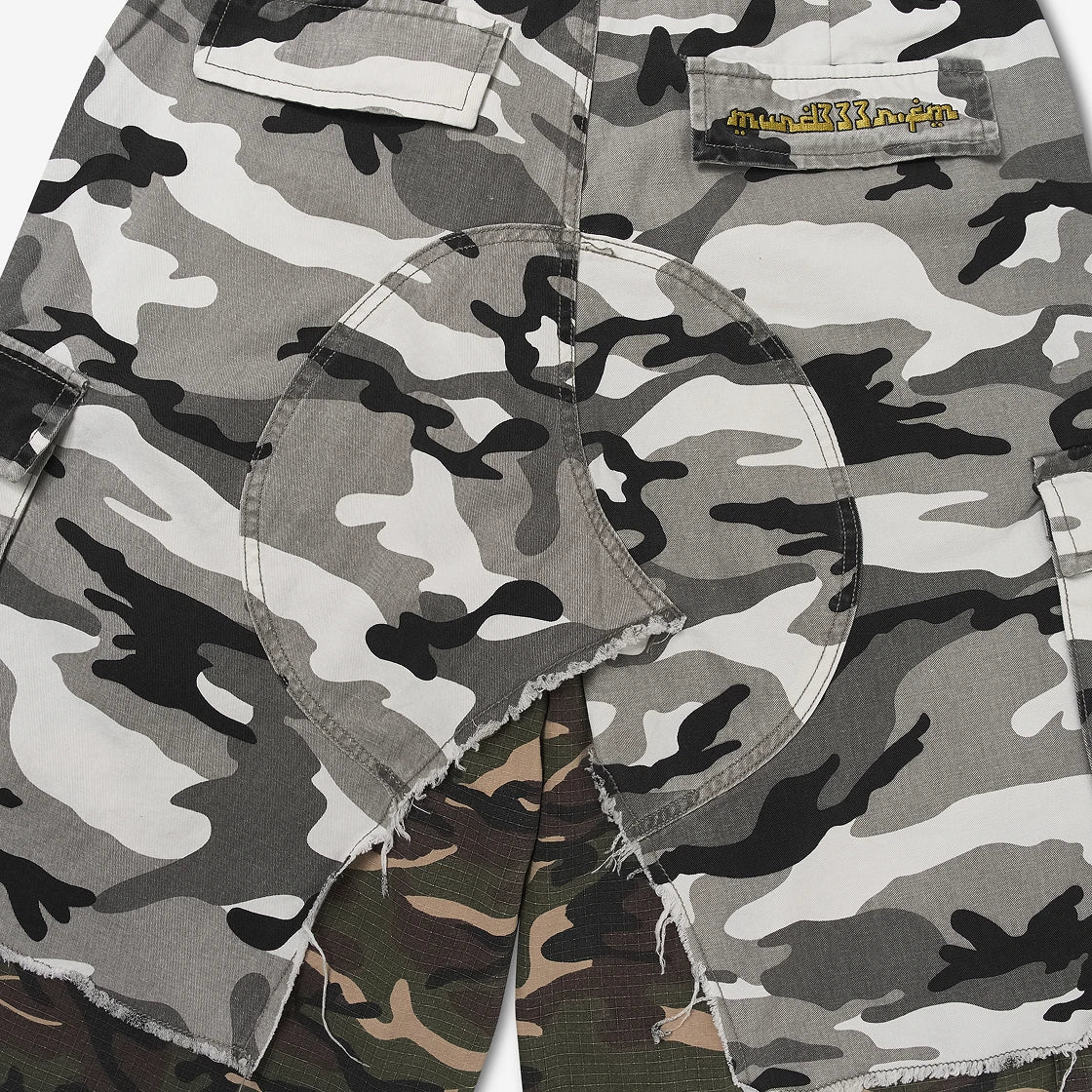 PROJECT G/R X MFM333 LAYERED SKIRT CAMO CARGO SHORTS MULTI CAMO