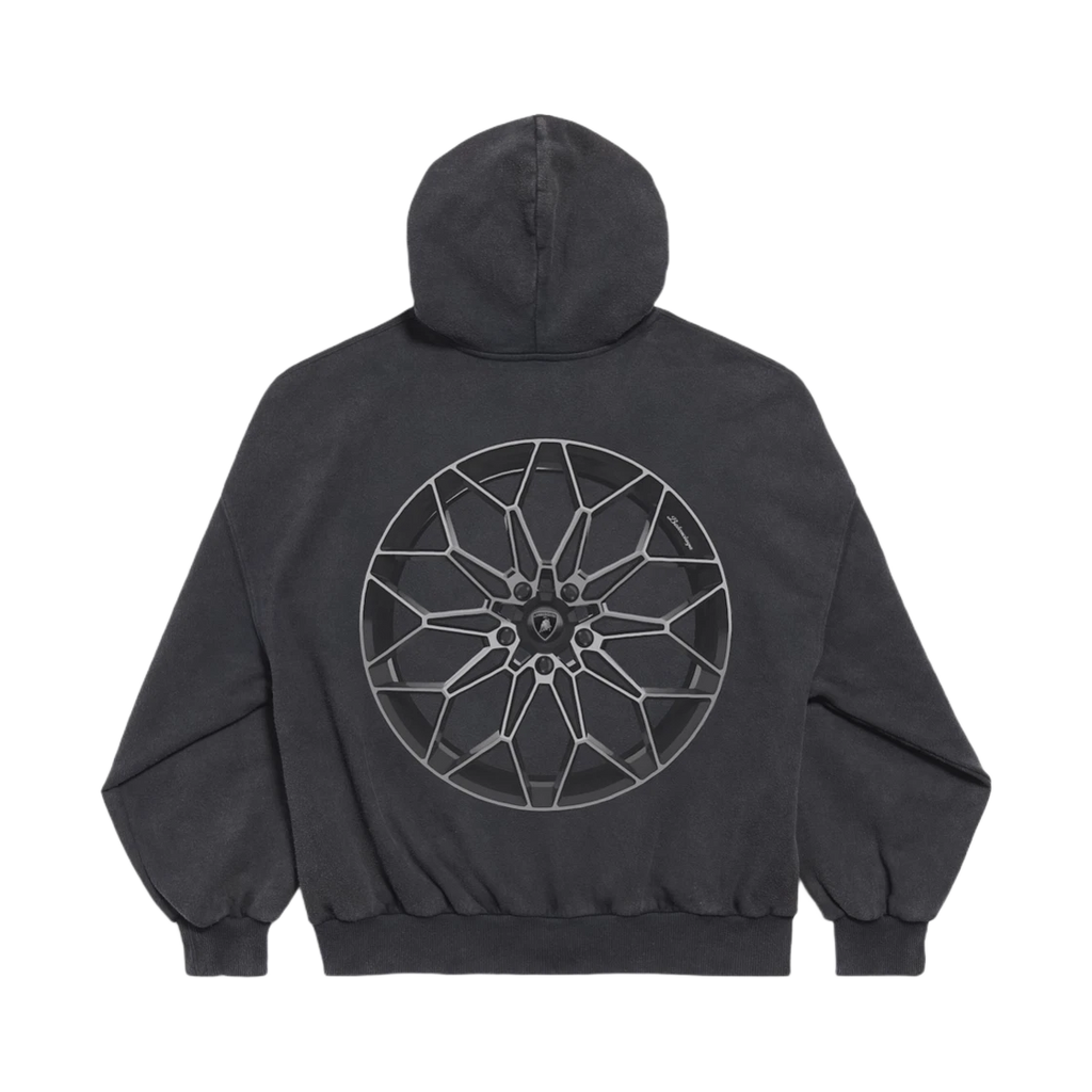 BALENCIAGA X AUTOMOBILI LAMBORGHINI ZIP-UP HOODIE SMALL FIT BLACK FADED