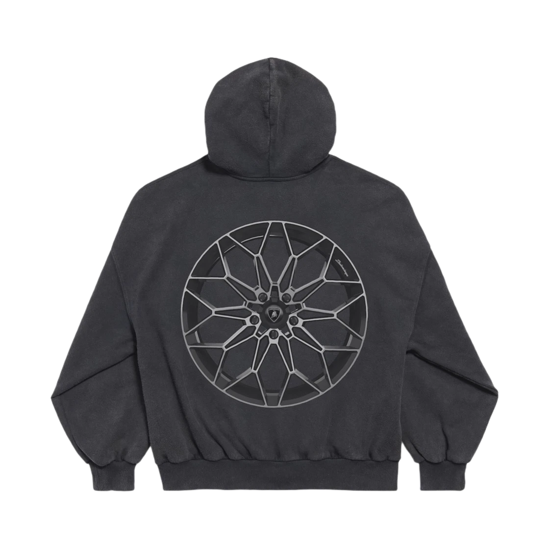 BALENCIAGA X AUTOMOBILI LAMBORGHINI ZIP-UP HOODIE SMALL FIT BLACK FADED