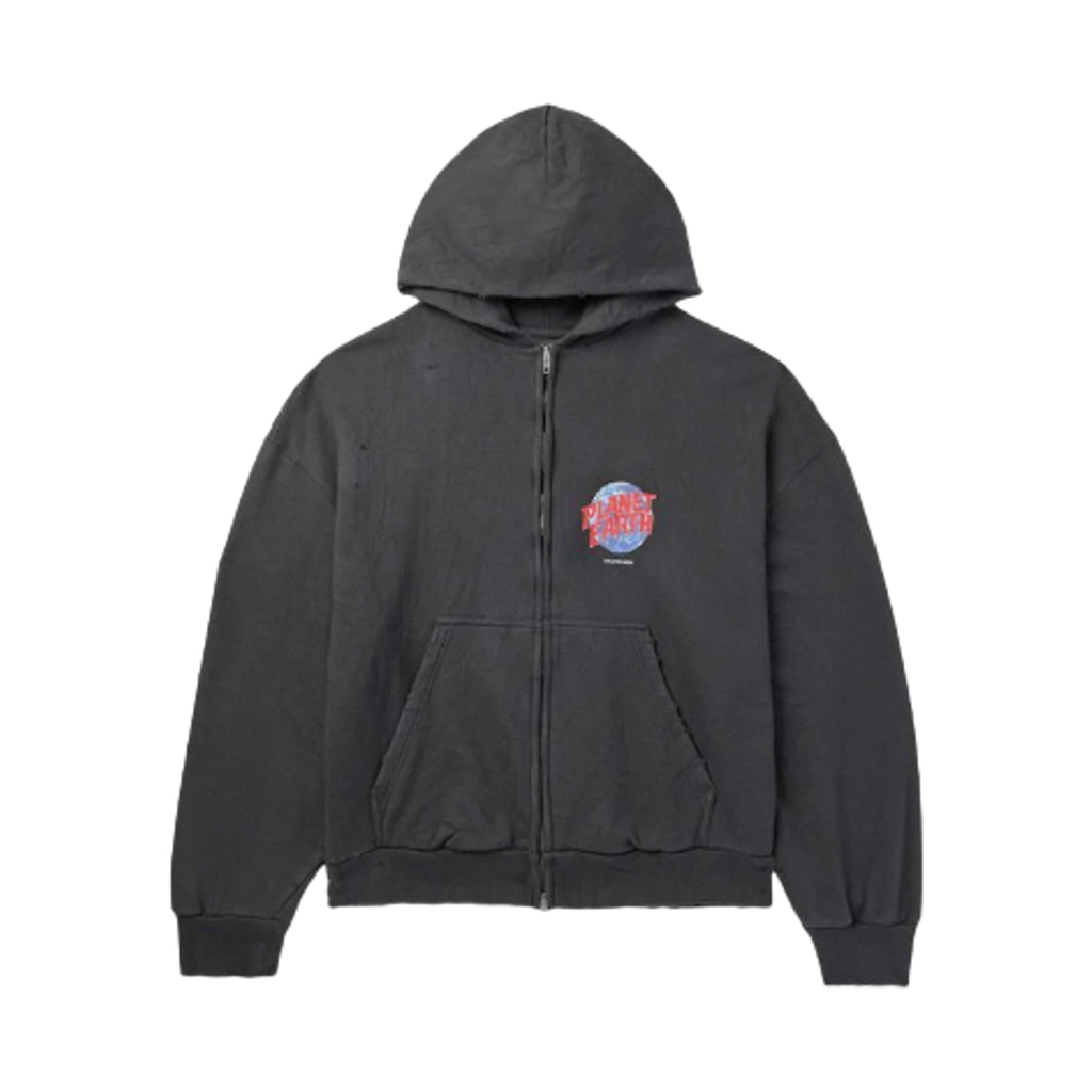 BALENCIAGA PLANET EARTH REGULAR FIT ZIP-UP HOODIE BLACK