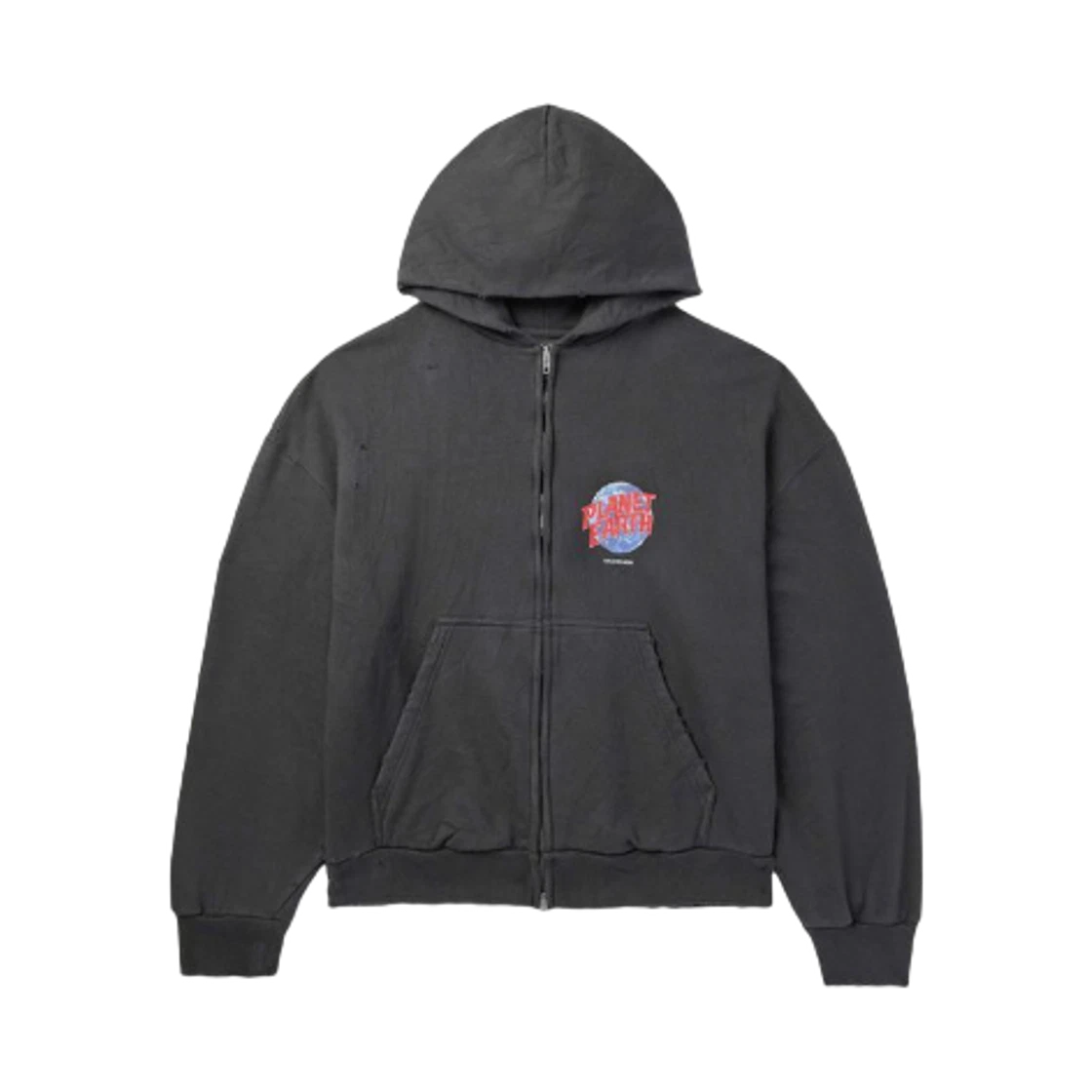 BALENCIAGA PLANET EARTH REGULAR FIT ZIP-UP HOODIE BLACK