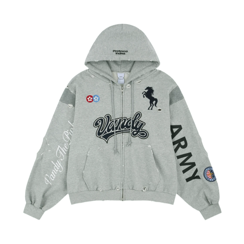 PROTOCOL INDEX X VANDY THE PINK RECONSTRUCTED SWEATSHIRTS ZIP HOODIE MELANGE GREY
