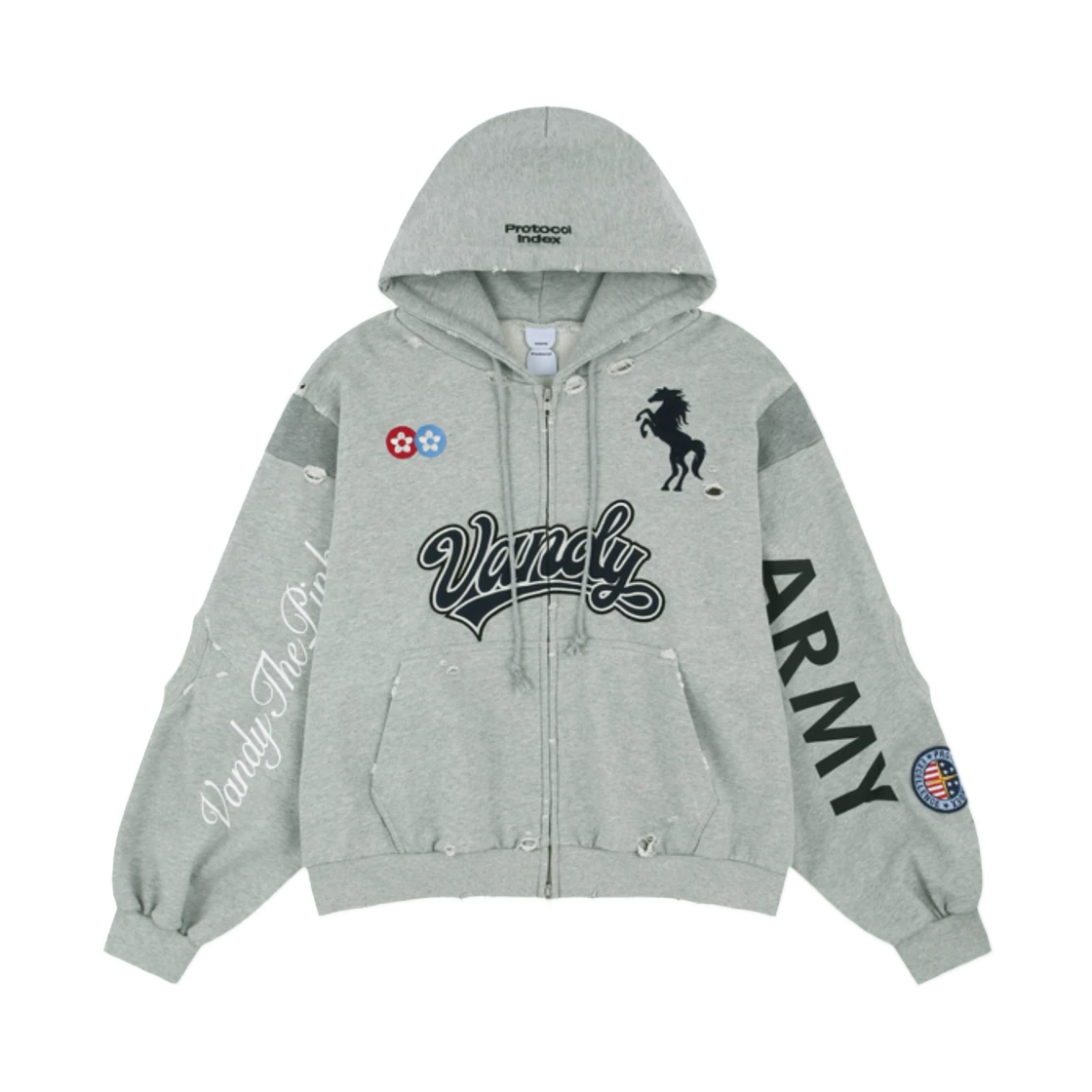 PROTOCOL INDEX X VANDY THE PINK RECONSTRUCTED SWEATSHIRTS ZIP HOODIE MELANGE GREY