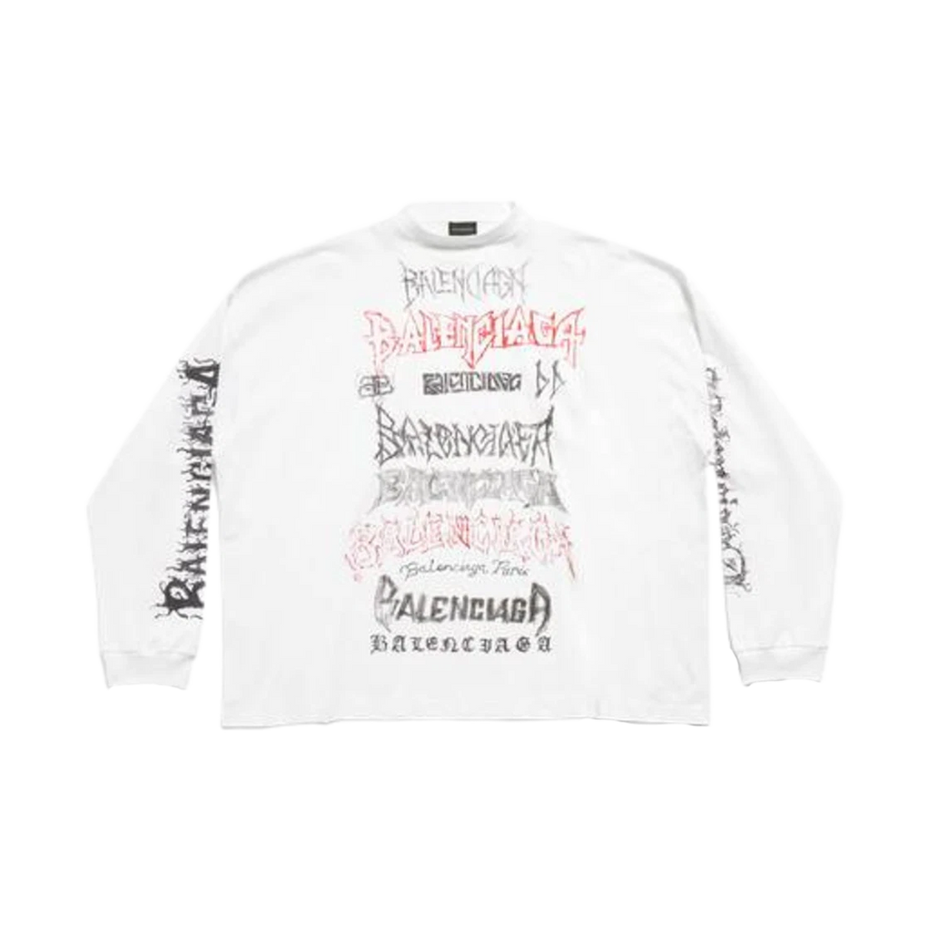 BALENCIAGA DIY METAL LONG SLEEVE T-SHIRT MEDIUM FIT IN WHITE BLACK RED
