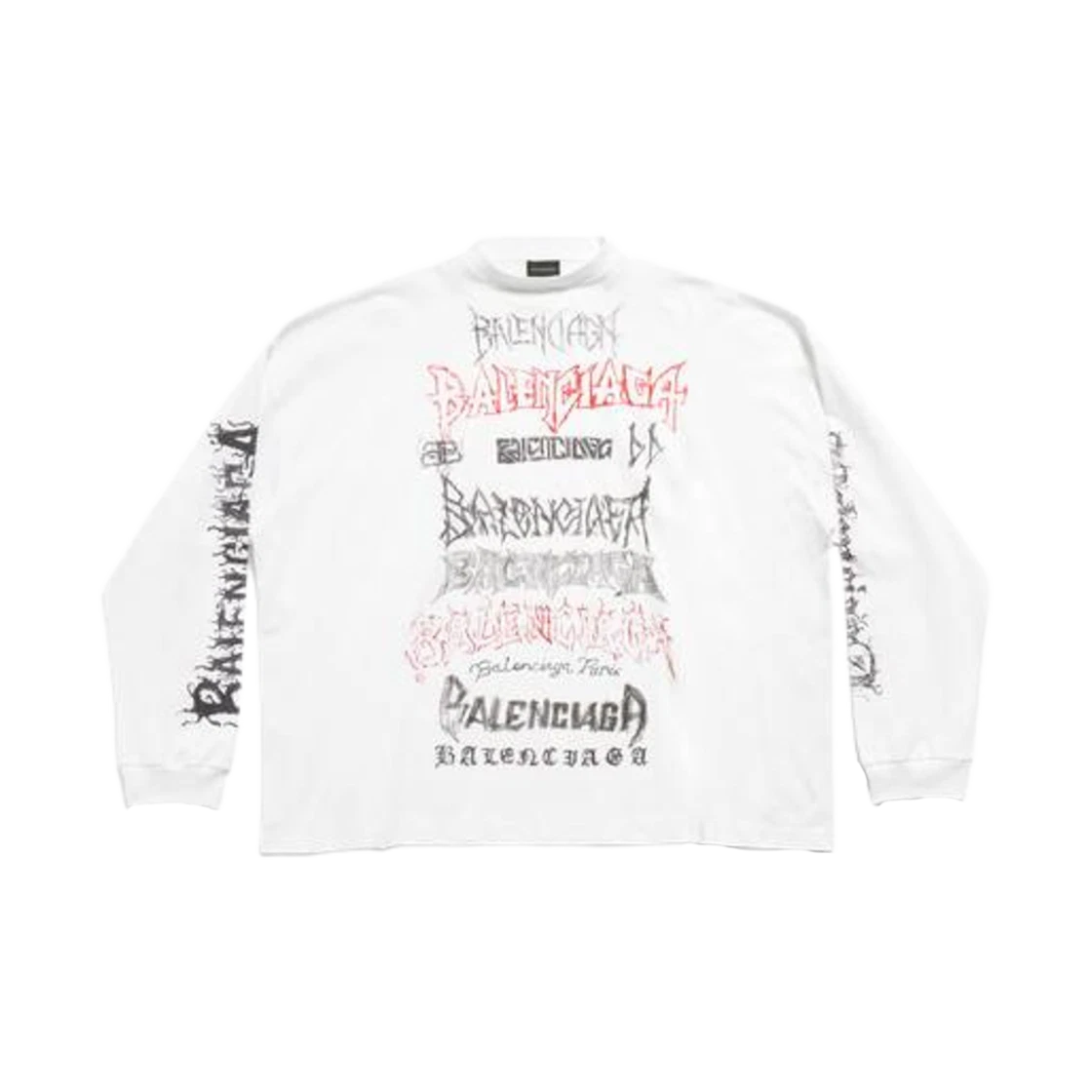 BALENCIAGA DIY METAL LONG SLEEVE T-SHIRT MEDIUM FIT IN WHITE BLACK RED
