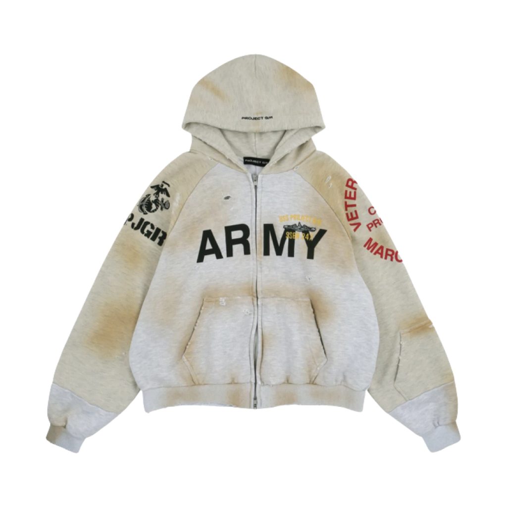 PROJECT G/R RECONSTRUCTED FOLDED ZIP HOODIE DIRTY MELANGE