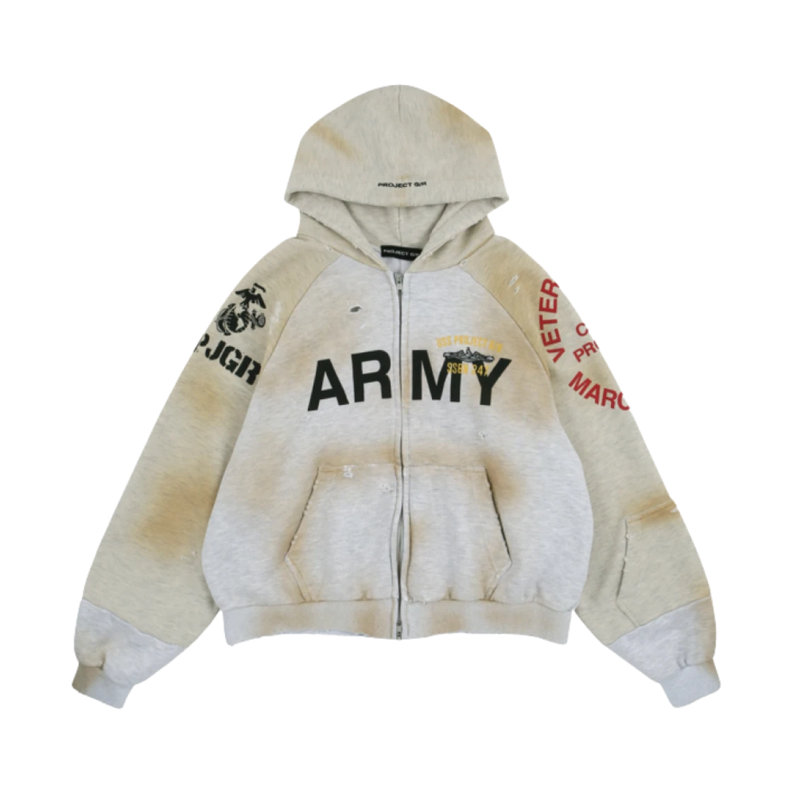 PROJECT G/R RECONSTRUCTED FOLDED ZIP HOODIE DIRTY MELANGE