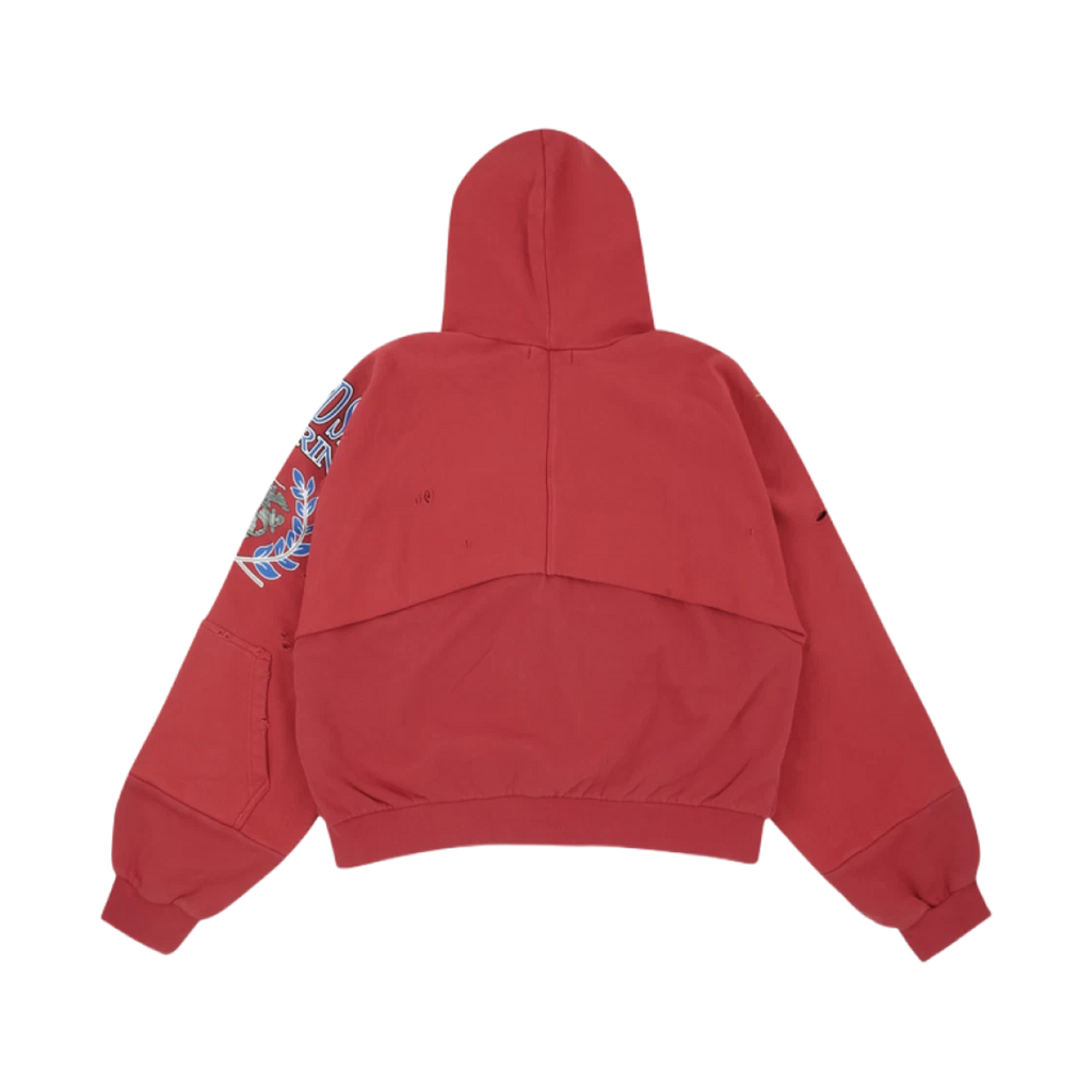 PROJECT G/R RECONSTRUCTED FOLDED ZIP HOODIE RED