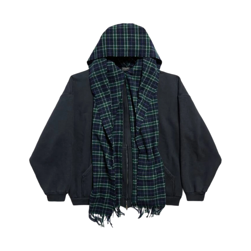 BALENCIAGA UNITY SPORTS ICON SCARF ZIP UP HOODIE OVERSIZED DARK BLUE