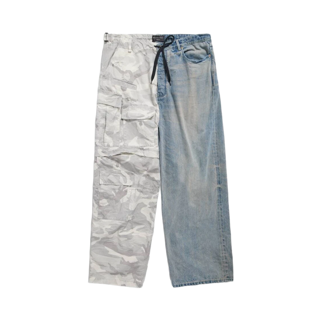 BALENCIAGA GRAYSCALE CAMO HYBRID BAGGY PANTS LIGHT BLUE