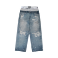 PROJECT G/R TROMPE-L’OEIL DENIM PRINTED PANTS BLUE