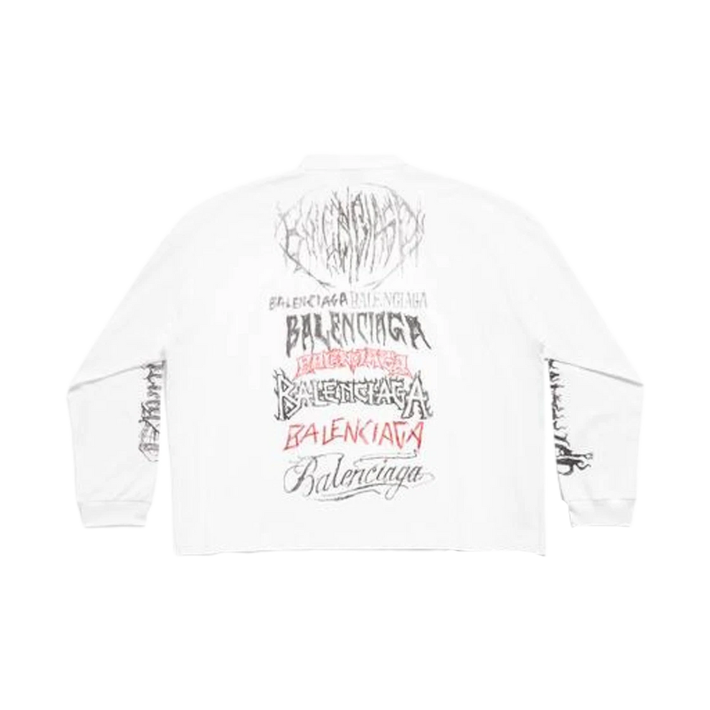 BALENCIAGA DIY METAL LONG SLEEVE T-SHIRT MEDIUM FIT IN WHITE BLACK RED