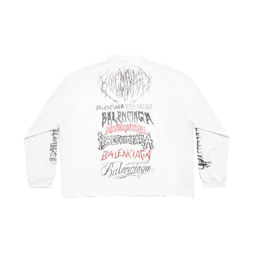 BALENCIAGA DIY METAL LONG SLEEVE T-SHIRT MEDIUM FIT IN WHITE BLACK RED
