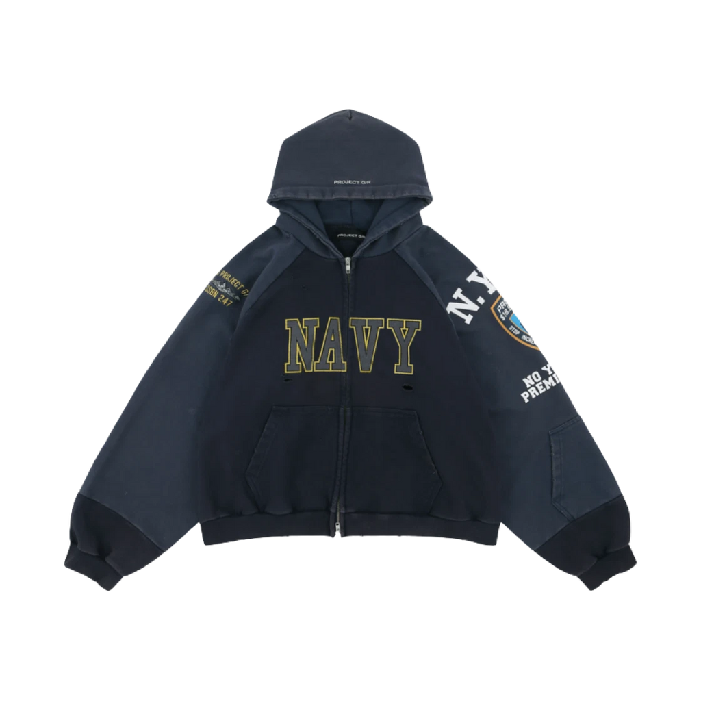 PROJECT G/R RECONSTRUCTED FOLDED ZIP HOODIE NAVY