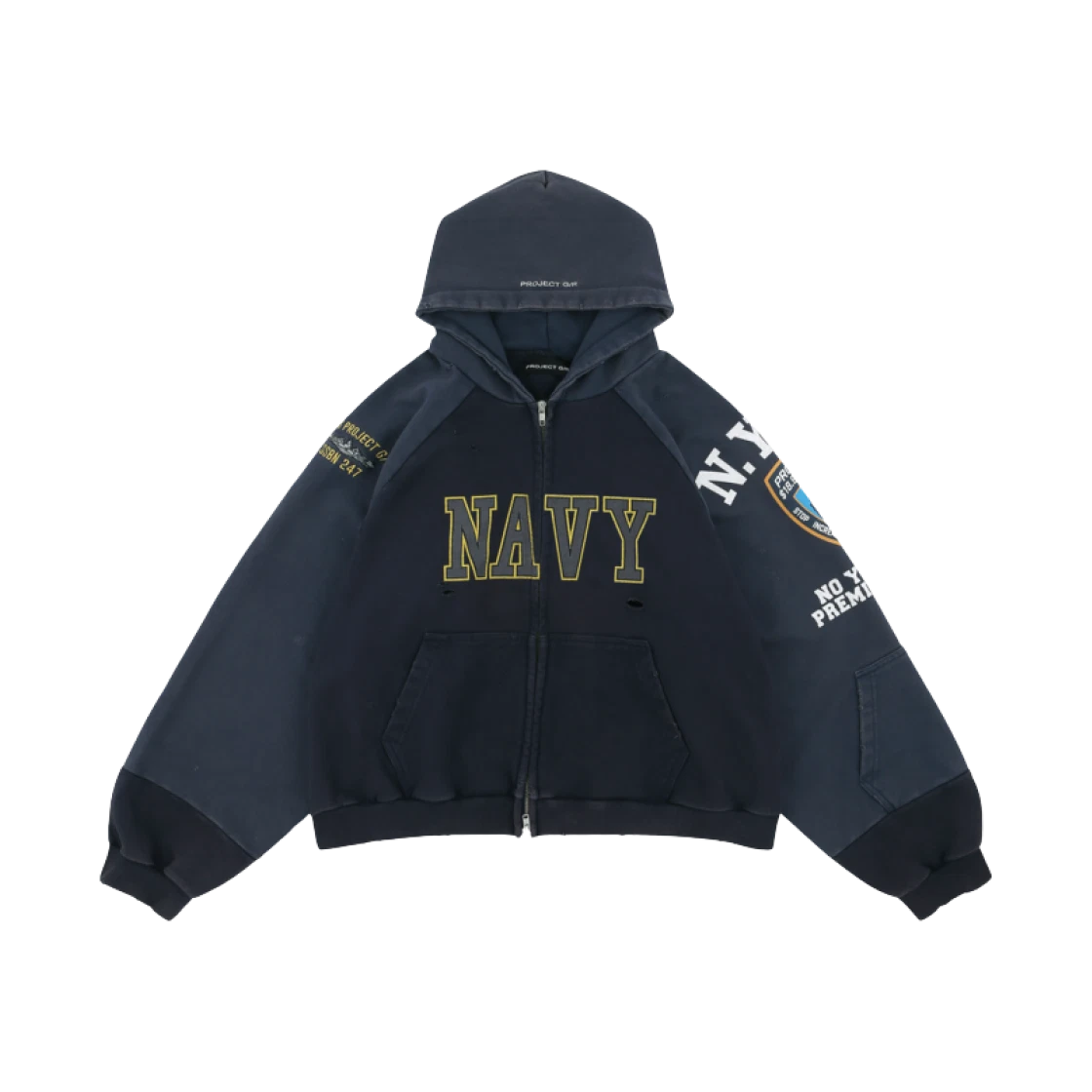 PROJECT G/R RECONSTRUCTED FOLDED ZIP HOODIE NAVY